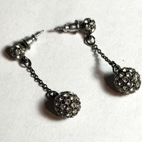 Unbranded Jewelry - Vintage Silver Black Crystal Ball Drop Earrings Dangle Elegant Feminine Boho